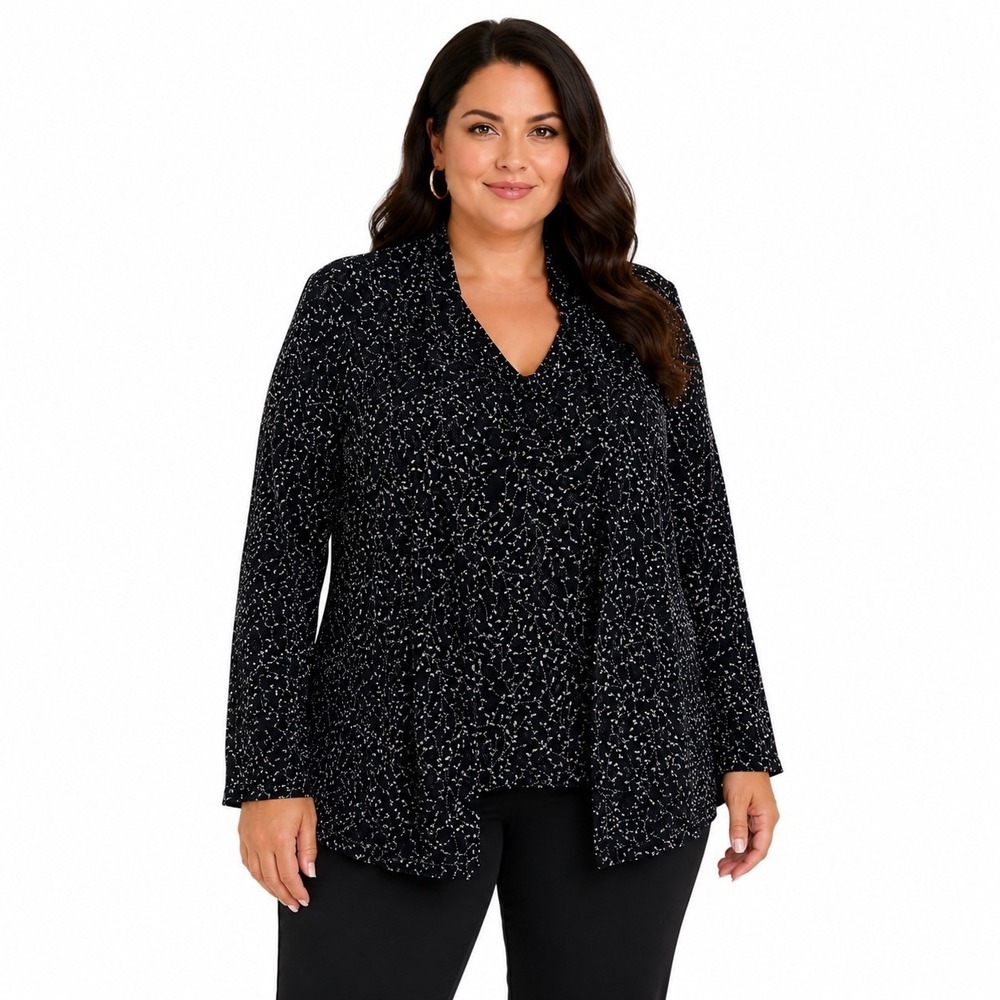 Ronni Nicole II 2X Black Silver Sparkle Faux Twinset Layered Top Evening Party